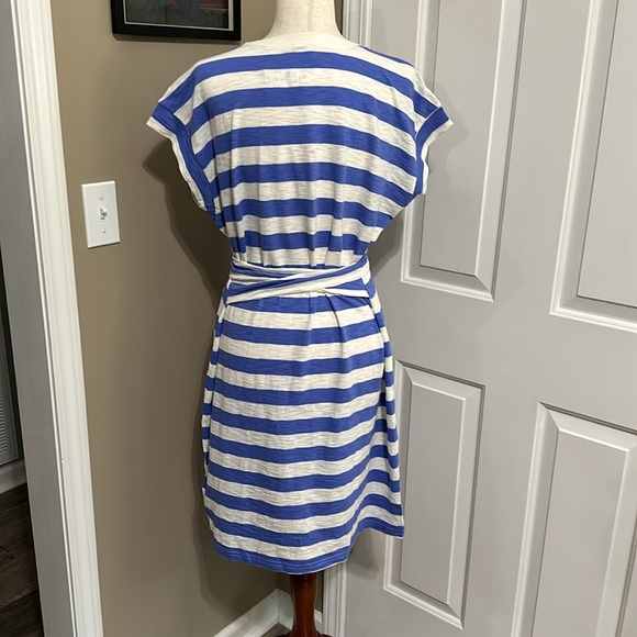 J.Crew Short-Sleeve Tie Waist Tee Shirt Dress in Cool Lilac Ivory Stripe - Picture 5 of 8